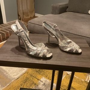 White and grey snake skin sandal